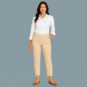 Chico's 3 Size XL Khaki So Slimming Brigette Side Vent Slim Crop Pull On Pants